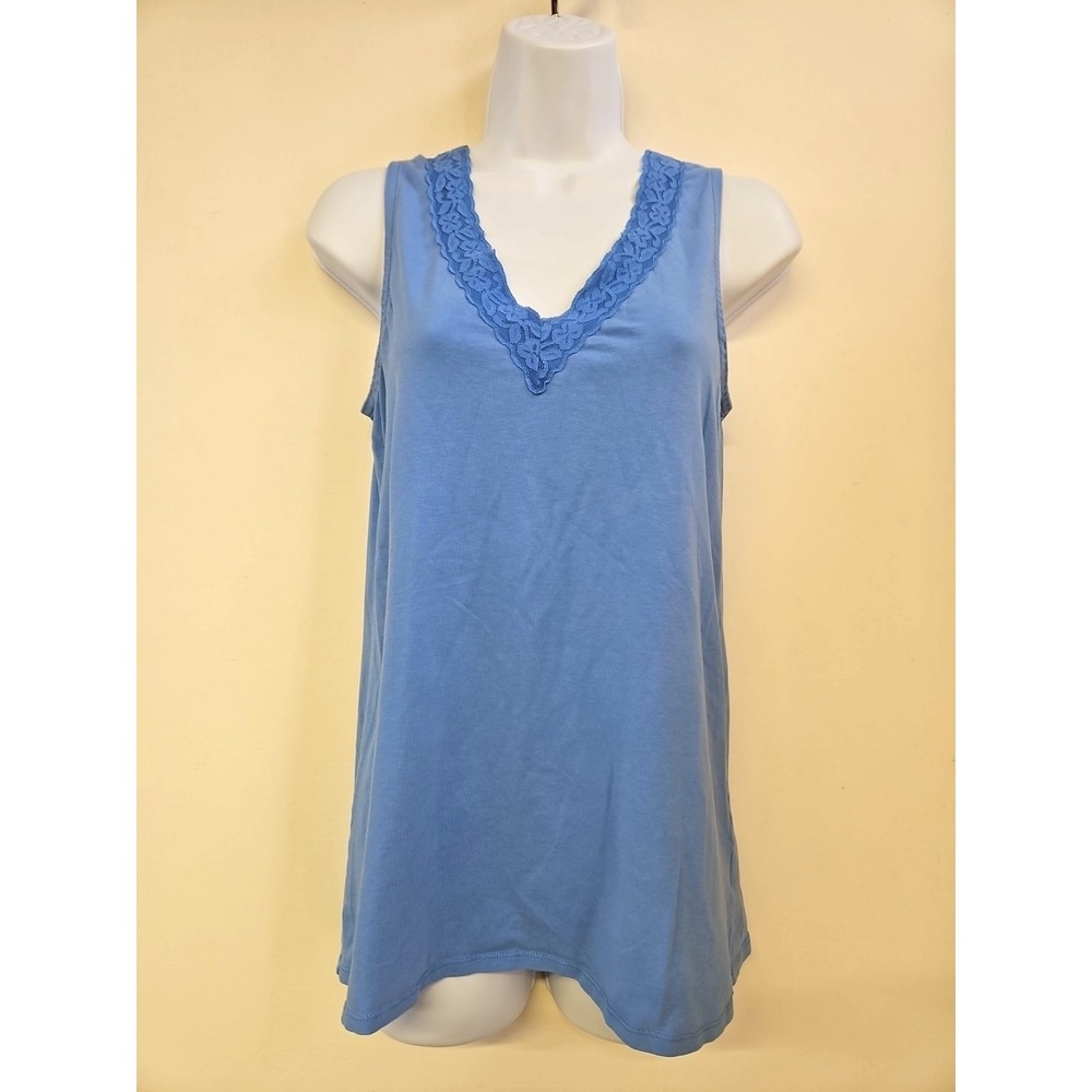 Faded Glory‎ Lace Trim Blue Tank Size M V Neck Casual Minimalist